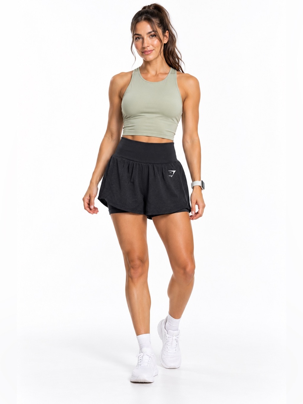 Gymshark Womens Black High Waisted 2 in 1 Running Workout Shorts Size Small